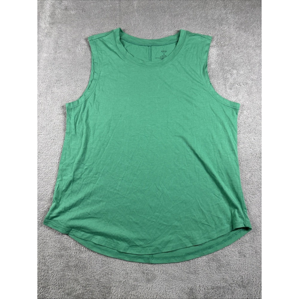 AQUA Athletic Women's Round Hem Cotton Blend Tank Top Green Size Medium